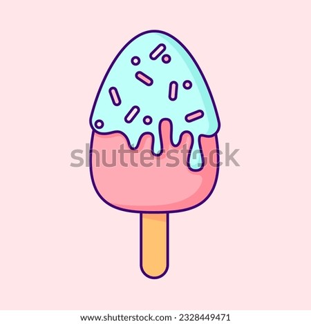 Cute Ice Cream Popsicle. Vector Clip Art Illustration. Vector clip art illustration featuring a cute ice cream on a popsicle stick in bright colors, exuding the adorable charm of the kawaii style.
