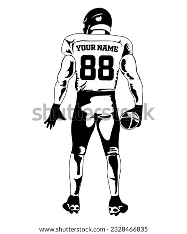 a black and white illustration of an american football player, Personalized name