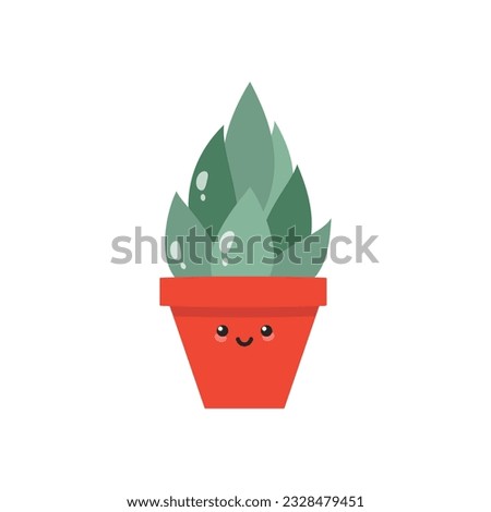 Cute cactus. Flat illustration of a kawaii smiling succulent in a flower pot. Vector 10 EPS. Royalty-Free Stock Photo #2328479451