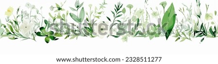 Abstract Watercolor Border Natural Green Berries And Leaves Floral Illustration For Posters, Cards, Labels, Backgrounds.