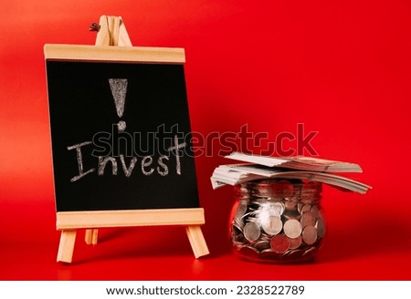 Coins in glass jar, Financial business investment, Growing money, People saving money, Money for future, Money saving concept