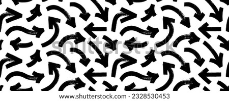 Bold brush drawn curved arrows seamless pattern. Hand drawn vector thick marker arrows. Curved and wavy brush strokes. Seamless banner with vector direction pointers. Bold brush strokes with scratches