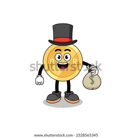 south african rand mascot illustration rich man holding a money sack , character design