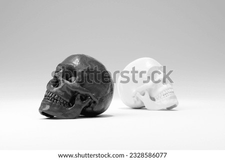 skull. skull background. Mystical Skull arrangement. Halloween and Gothic Themes. Dark and Atmospheric. Human skull. Abstract concept symbolizing death, terror, and evil. copy space.