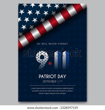 Happy Patriot Day September 11th poster design with flag roll illustration