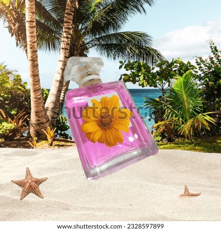 Pink Rose Parfum Bottle on the Beach for Advertising Campaign 