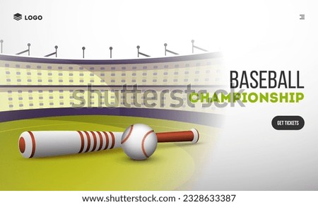 Baseball Championship Poster Design with Highlight Baseball, Bat on Glossy Green