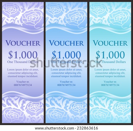 Vertical voucher with rose decoration in blue tones