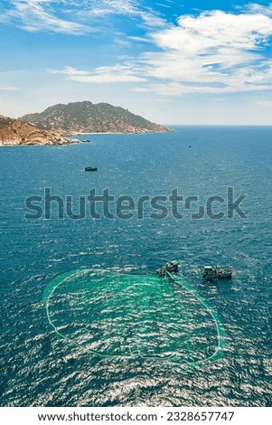 Ships and fishermen are fishing anchovies in Mui Dinh, Ninh Thuan, Vietnam