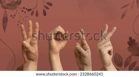 sign language with hands. Hand sign language background. International Day of Sign Languages. September 23. Hand gestures. hearing impairment. languages that use visual manual modality. deaf signs. Royalty-Free Stock Photo #2328660241