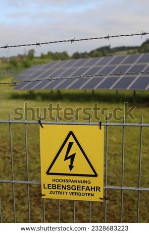 Translation of sign: "High Voltage. Danger to life. Access prohibited."
Photovoltaic Solar Installation can create danger to live. Not only benefit.