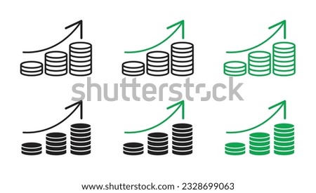 Grow money icon concept. increase sales earnings. increase revenue coin stack. profit growth symbol. increase salary sign. increase revenue growth chart graph sign.