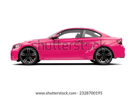 Lateral pink sport car isolated on a white background