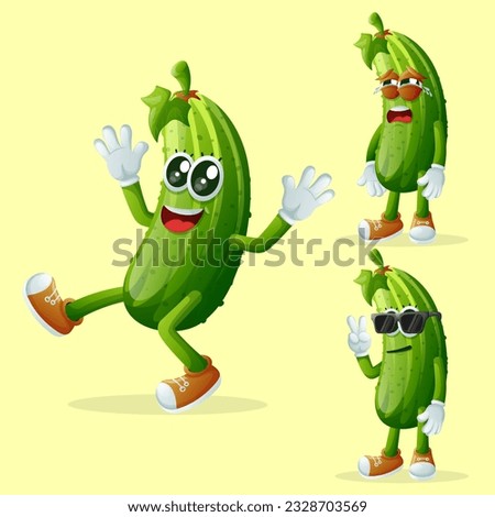 Set of cute cucumber characters with emoticon faces. Perfect for kids, merchandise and sticker, banner promotion or blog
