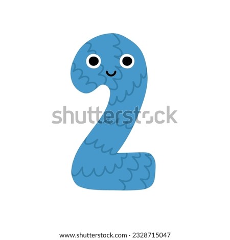 Cute number two character for kids. Leaning numbers for preschool. Happy number 2 in cartoon style. Vector illustration