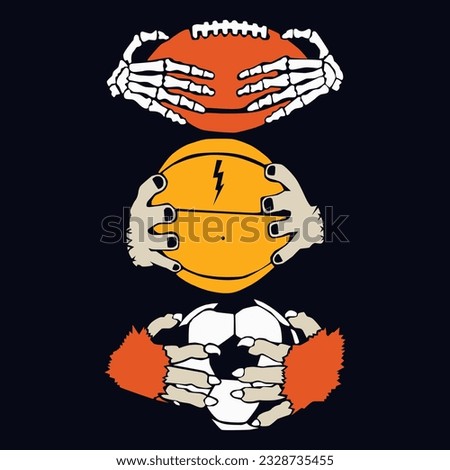 A strong skull hands holding soccer football balld. Sports graphic
