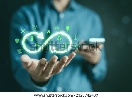 Green Infinity symbol with business economy environment sustainable for future investment growth and reduce pollution environment for future concept.