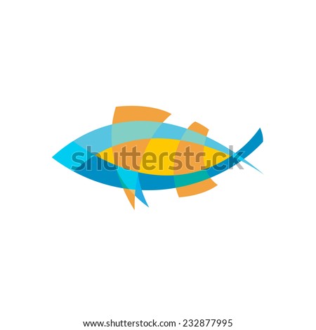 Fish logo template. Color lines with flattened transparency.