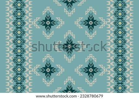 Pixel Cross Stitch Patterns ethnic pattern abstract art blue background design for carpet, wallpaper, clothes, textiles, pillows, curtains, bed sheets, tablecloths, vintage style, vector illustration