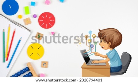 A boy is using computer to study 