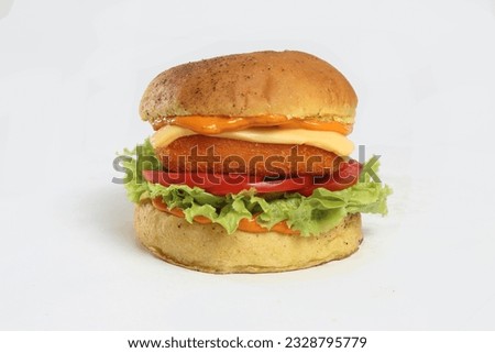 Fresh cheesy veg burgers with vegetable Royalty-Free Stock Photo #2328795779