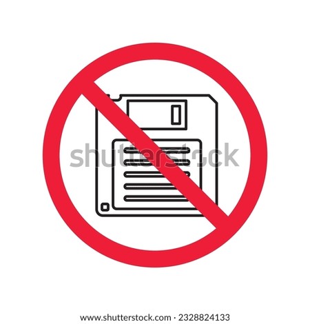Forbidden floppy disk icon. No floppy disk vector sign. Prohibited disc icon. Warning, caution, attention, restriction. No floppy disk icon. EPS 10 flat symbol pictogram