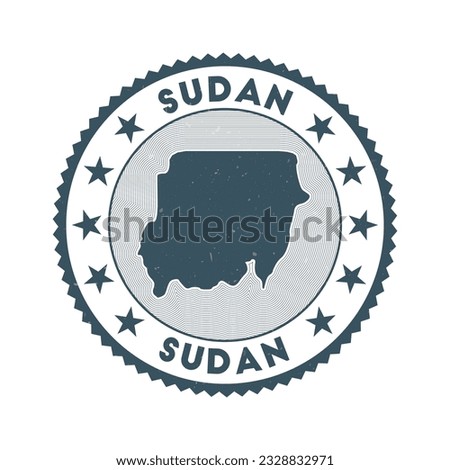 Sudan emblem. Country round stamp with shape of Sudan, isolines and round text. Appealing badge. Neat vector illustration.