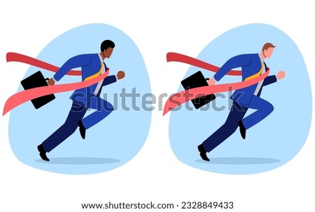 Simple flat vector illustration of businessmen crossing finish line, 2 set clip arts