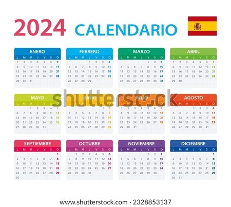 Vector template of color 2024 calendar - Spanish version Royalty-Free Stock Photo #2328853137