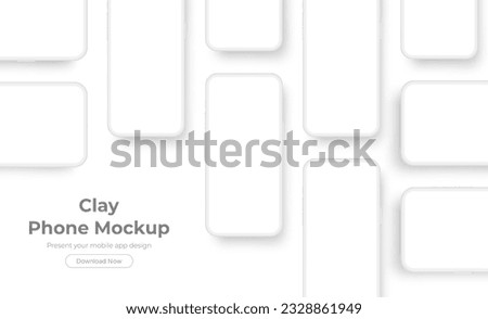 Clay Phones With Blank Screens. Mockup for Mobile App Design With Space for Text. Vector Illustration