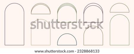 Modern minimalist aesthetic line arch frames in trendy boho style. Modern Y2K vector design outline elements - geometric form for banner, social media, poster. Shape Islamic door and window silhouette Royalty-Free Stock Photo #2328868133