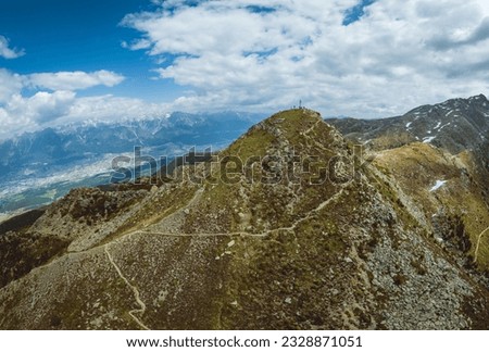 Aerial view of a summit in the Tyrol region near Innsbruck, in the Austrian Alps