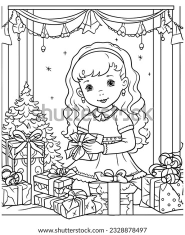 Christmas Girls with Gifts Coloring Page