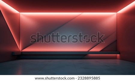 Empty geometrical Room in Salmon Colors with beautiful Lighting. Futuristic Background for Product Presentation.