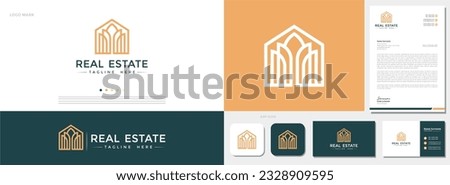 Modern style building real estate logo design with business card and letterhead template. the needs of construction, architecture, and business firms Royalty-Free Stock Photo #2328909595
