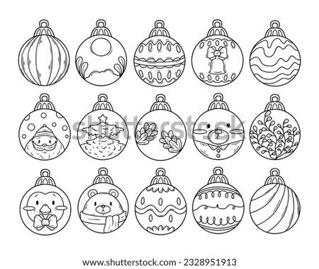 Set of christmas ball ornament outline sketch hand drawn illustration