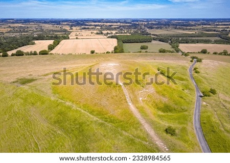 Aeria view to Dragon Hill near Uffington White Horse in England. According to legend, Saint George slew the dragon here.