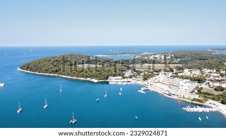 An Ariel view of the Uvala Paltana with boats in Banjole, Croatia.