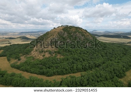 Ceske Stredohori hill range,aerial panorama landscape view
