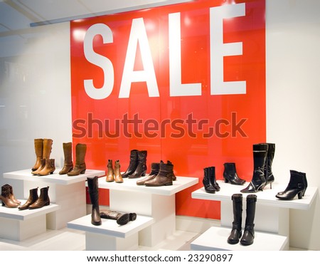 Shoe Store Window In Sale Season. Shopping Series.