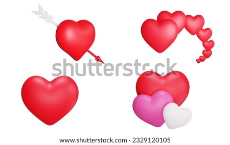 Heart clipart element ,3D render valentine concept icon set isolated on white background