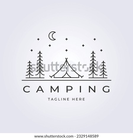 Simple logo line art vector illustration design camping tent and outdoor adventure