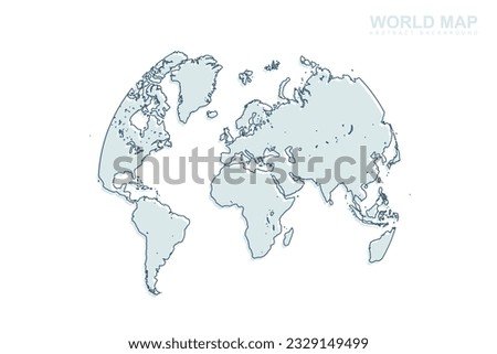 Pictograph of globe Map - World map International vector with blue stork line and blue geometric shapes isolated on white background for design, infographic, website - Vector illustration eps