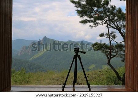 tripod for photography on the observation deck in the park