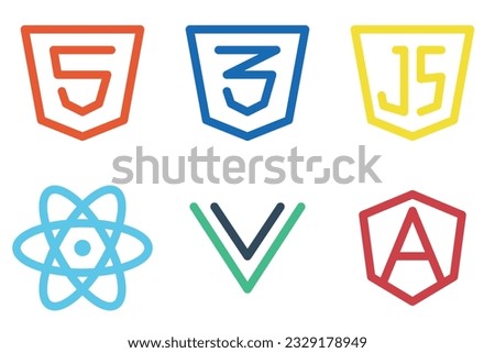 Web development programming languages and frameworks logos Royalty-Free Stock Photo #2329178949