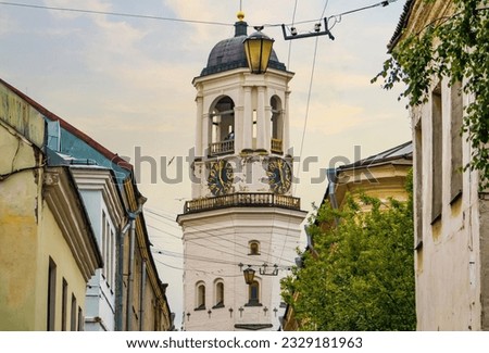 Clock tower in the city of Vyborg