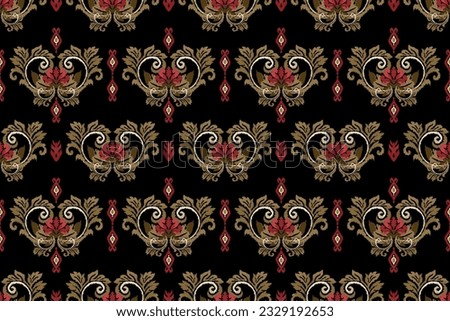 Ikat Ethnic Peacock tribal seamless pattern for wallpaper,decoration,fabric and textile, background, rug.