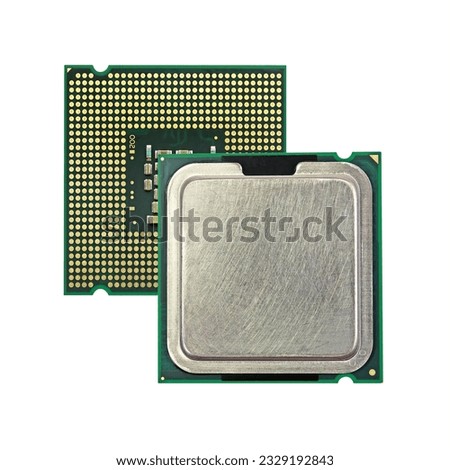 CPU Processor Microchip. Computer microprocessors   isolated on white background Royalty-Free Stock Photo #2329192843