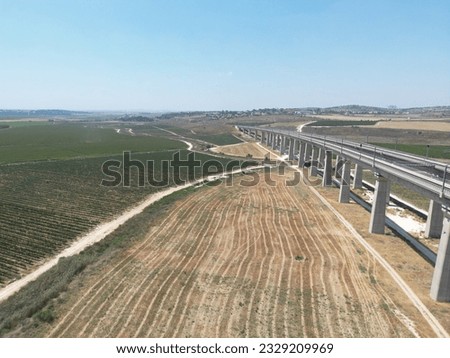 railway high bridge landscape from drone's eye