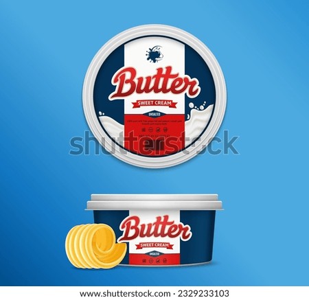 Butter package design. Plastic round container mockup for butter, margarine or spread